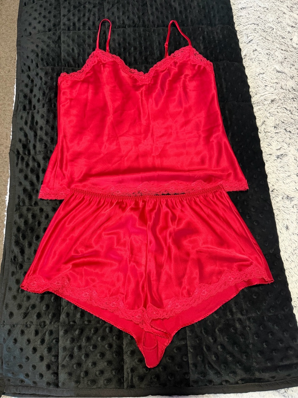 Vintage Victoria's Secret Red Lace Cami & Shorts Set